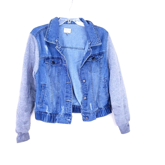 Denim Jacket Shacket Oversized Sweatshirt Sleeves Miss Posh XL Flaw - Picture 1 of 10